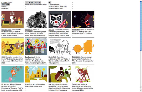 Projects page of the website of Kathi Käppel